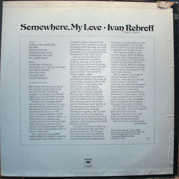 Ivan Rebroff : Somewhere, My Love (LP, Album)