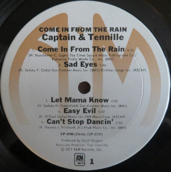Captain And Tennille : Come In From The Rain (LP, Album, Ter)