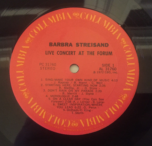 Barbra Streisand : Live Concert At The Forum (LP, Album, RE, Gat)