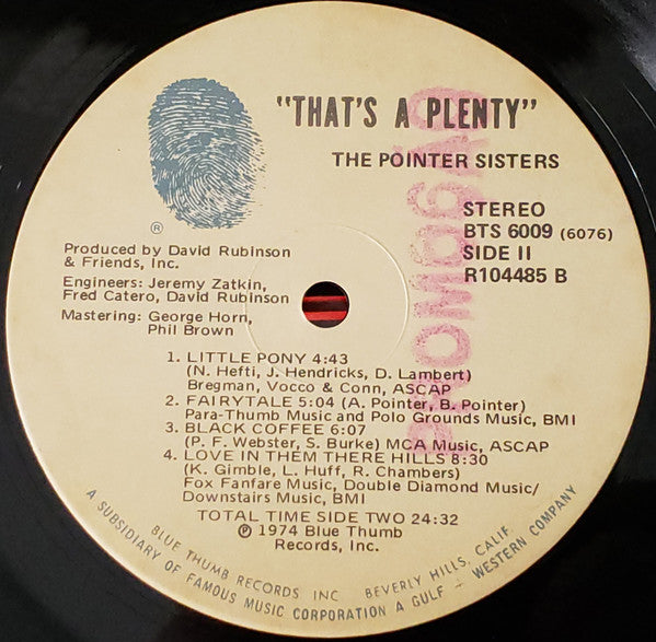 Pointer Sisters : That's A Plenty (LP, Album)