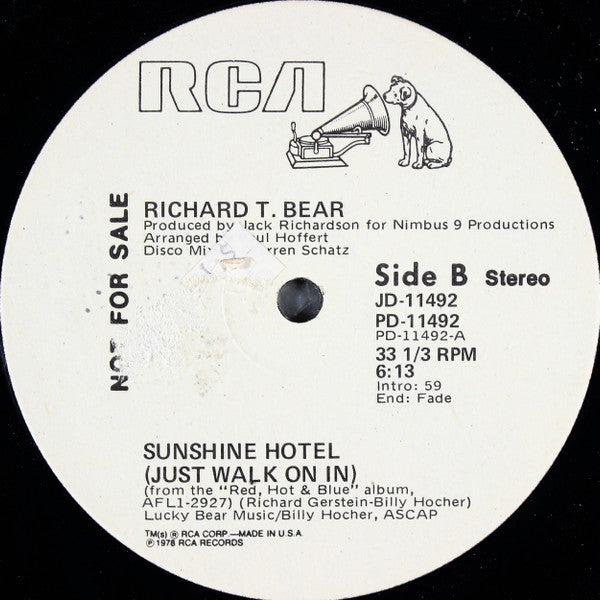Richard T. Bear : Sunshine Hotel (Just Walk On In) (12", Promo)