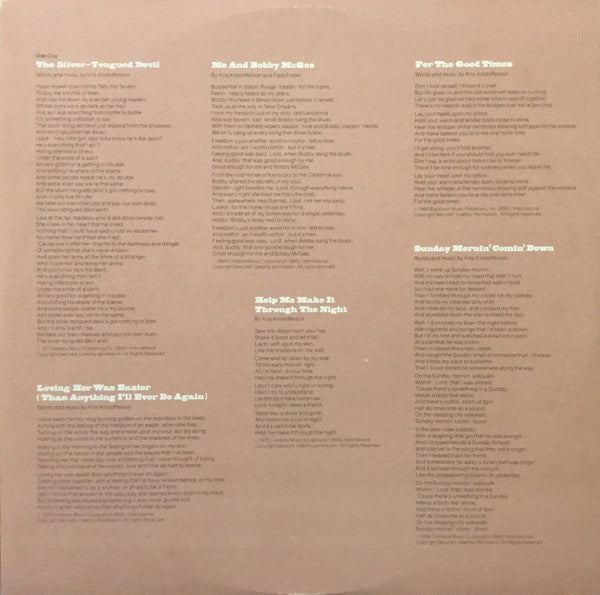 Kris Kristofferson : Songs Of Kristofferson (LP, Comp)