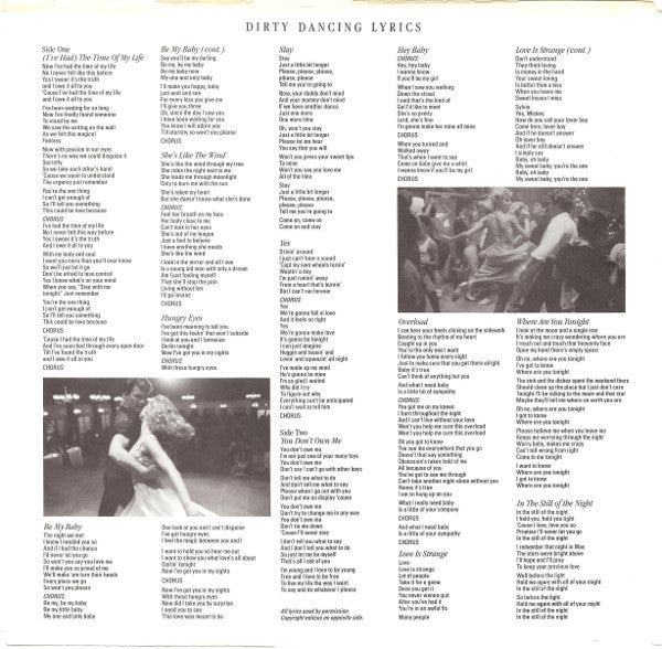 Various : Dirty Dancing (Original Soundtrack From The Vestron Motion Picture) (LP, Album, Comp, Spe)