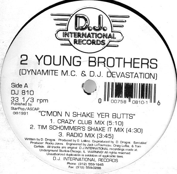 2 Young Brothers : C'mon N Shake Yer Butts (12")
