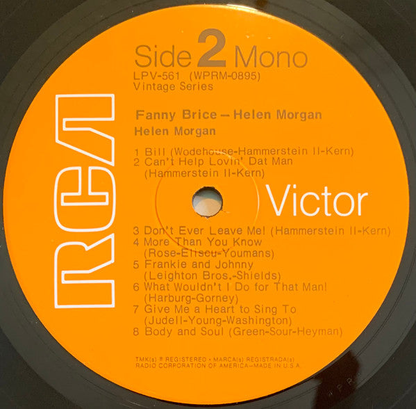 Fanny Brice & Helen Morgan : Rare Originals By Two Legendary Pioneers Of Theatre And Tin Pan Alley (LP, Comp, Mono)