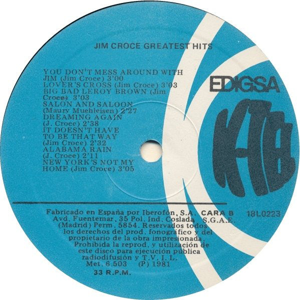 Jim Croce : Greatest Hits (LP, Comp)