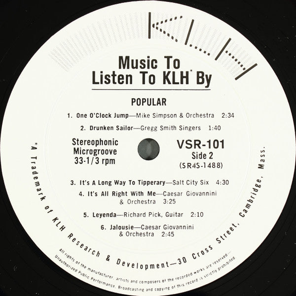 Various : Music To Listen To KLH By (LP, Comp)