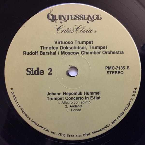 Joseph Haydn, Heinrich Ignaz Franz Biber, Johann Nepomuk Hummel - Timofej Dokschizer, Rudolf Barshai, Moscow Chamber Orchestra : Virtuoso Trumpet (LP, Album, RE)