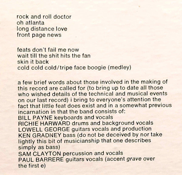 Little Feat : Feats Don't Fail Me Now (LP, Album, M/Print, Ter)