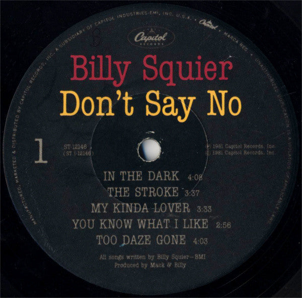 Billy Squier : Don't Say No (LP, Album, Jac)