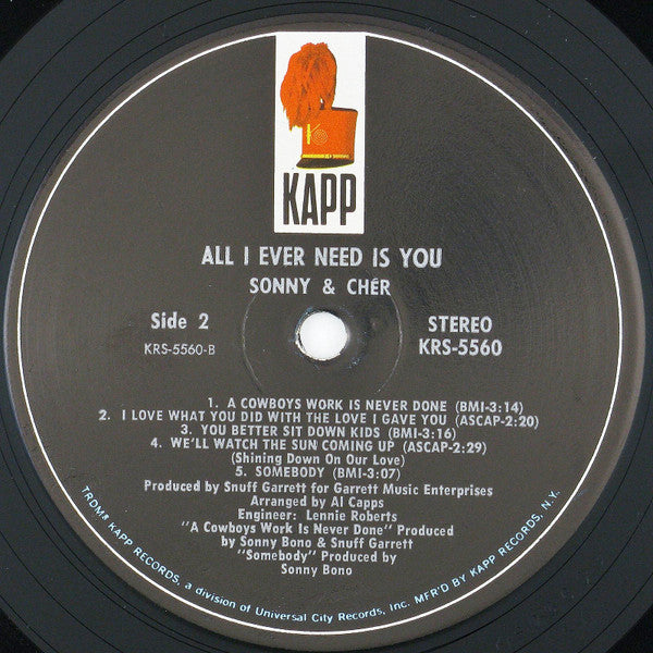 Sonny & Cher : All I Ever Need Is You (LP, Album, Bla)