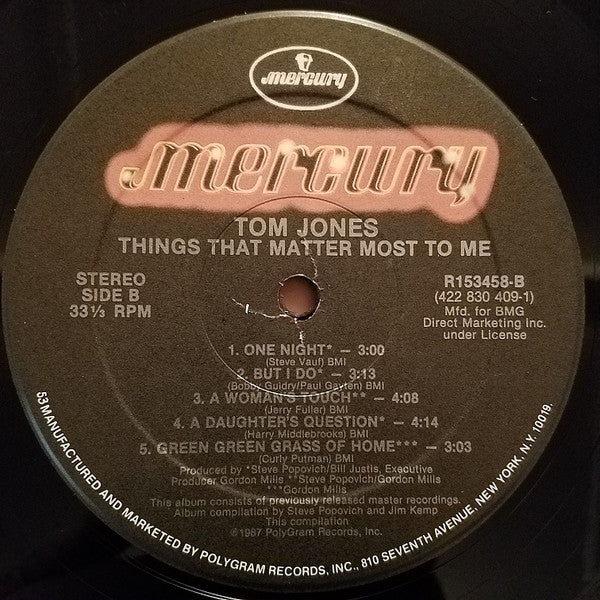 Tom Jones : Things That Matter Most To Me (LP, Comp, Club, BMG)