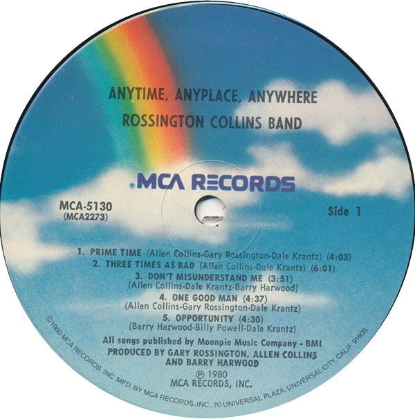 Rossington Collins Band : Anytime, Anyplace, Anywhere (LP, Album, Pin)