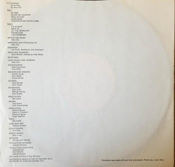 Yoko Ono : It's Alright (I See Rainbows) (LP, Album)