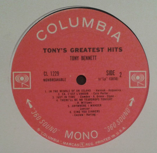 Tony Bennett : Tony's Greatest Hits (LP, Comp, Mono, RE)