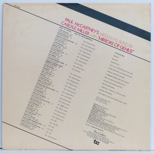 Mirrors Of Genius, Carlyle Miller : Paul McCartney's Medley As Sung By Carlyle Miller with "Mirrors Of Genius" (LP)