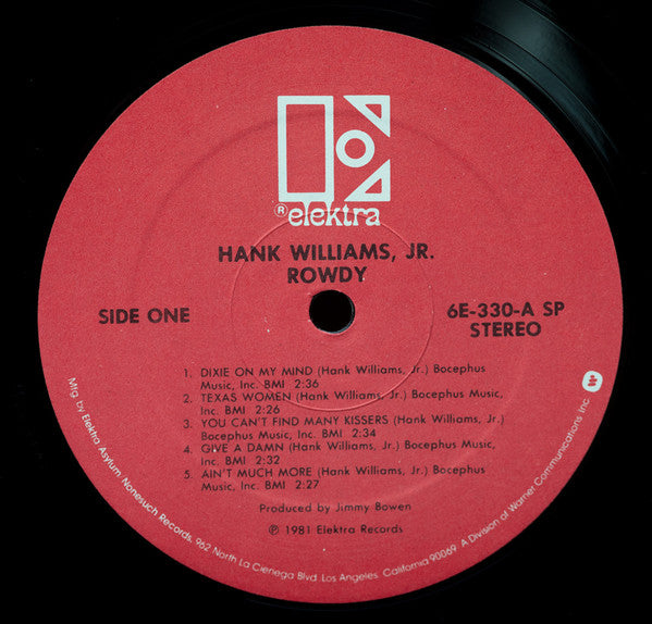 Hank Williams, Jr.* : Rowdy (LP, Album, Spe)