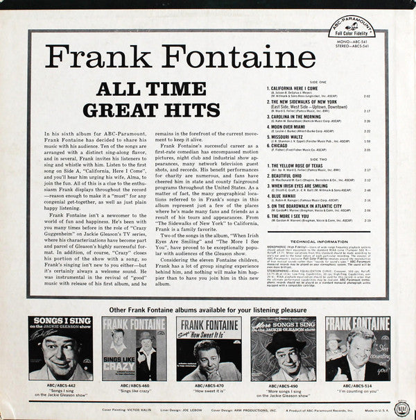 Frank Fontaine : All Time Great Hits (LP, Comp)