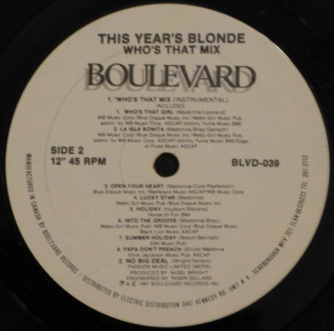 This Year's Blonde : Who's That Mix (12", Maxi)