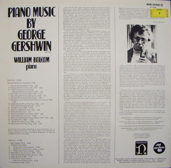 George Gershwin - William Bolcom : Piano Music By George Gershwin (LP)