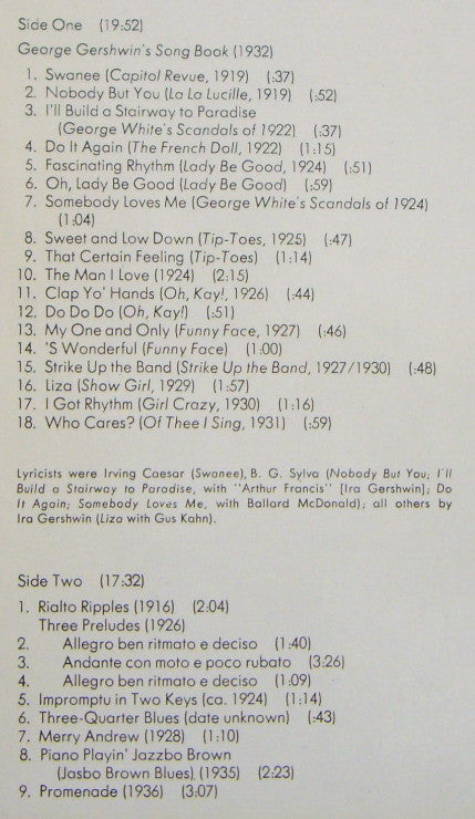 George Gershwin - William Bolcom : Piano Music By George Gershwin (LP)