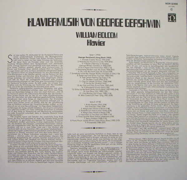 George Gershwin - William Bolcom : Piano Music By George Gershwin (LP)