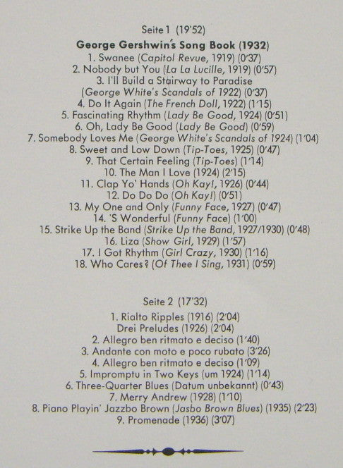 George Gershwin - William Bolcom : Piano Music By George Gershwin (LP)