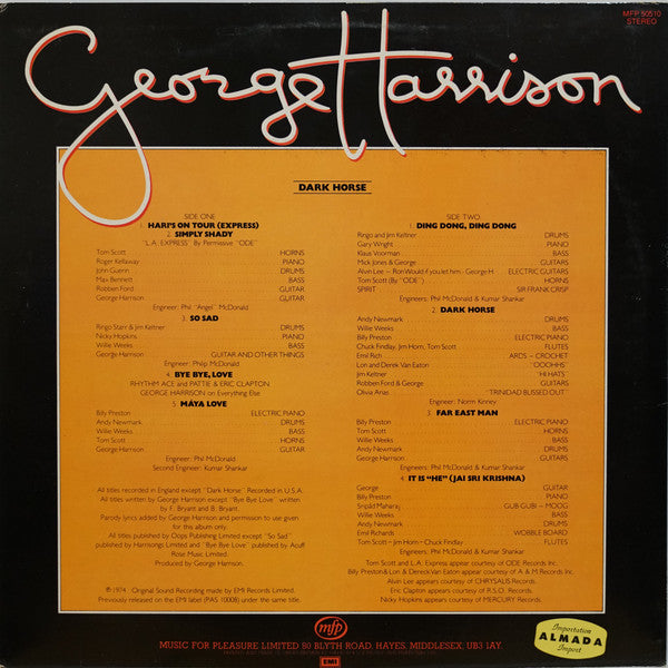 George Harrison : Dark Horse (LP, Album, RE)