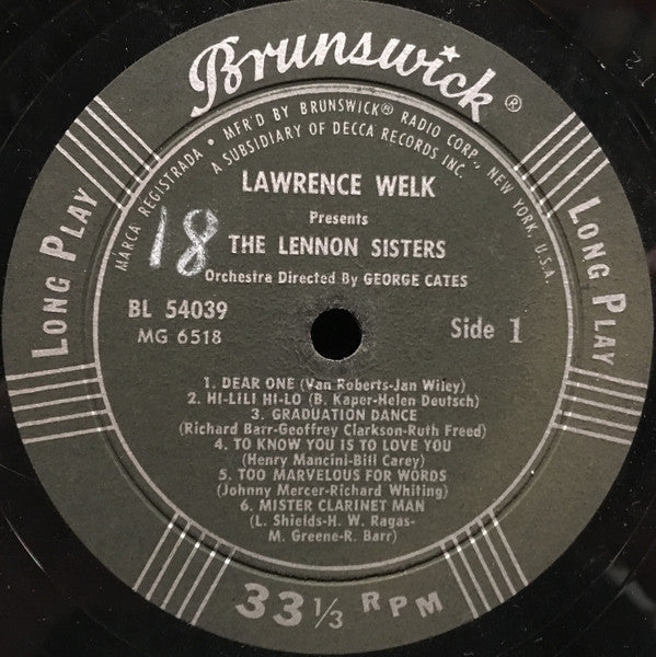 The Lennon Sisters : Lawrence Welk Presents The Lennon Sisters (LP, Album, Mono, Pin)