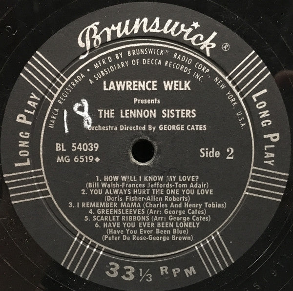 The Lennon Sisters : Lawrence Welk Presents The Lennon Sisters (LP, Album, Mono, Pin)