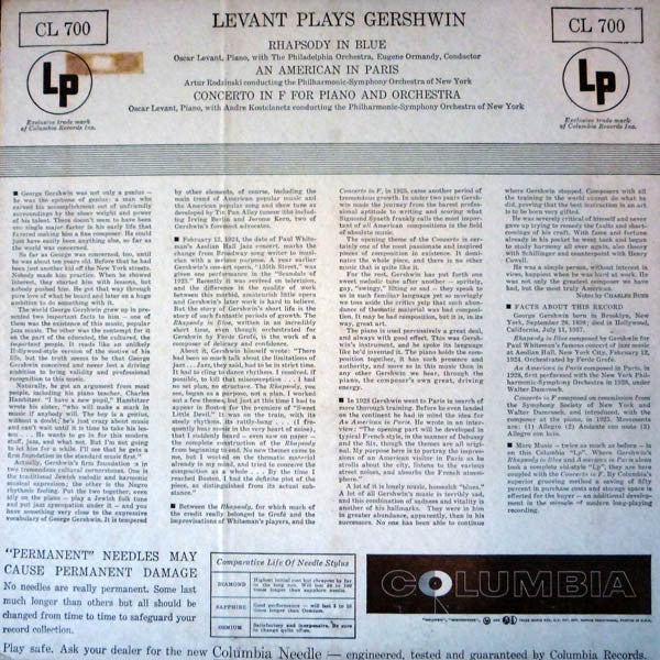 George Gershwin / Oscar Levant, André Kostelanetz : Levant Plays Gershwin (LP, Album, Mono, RE)