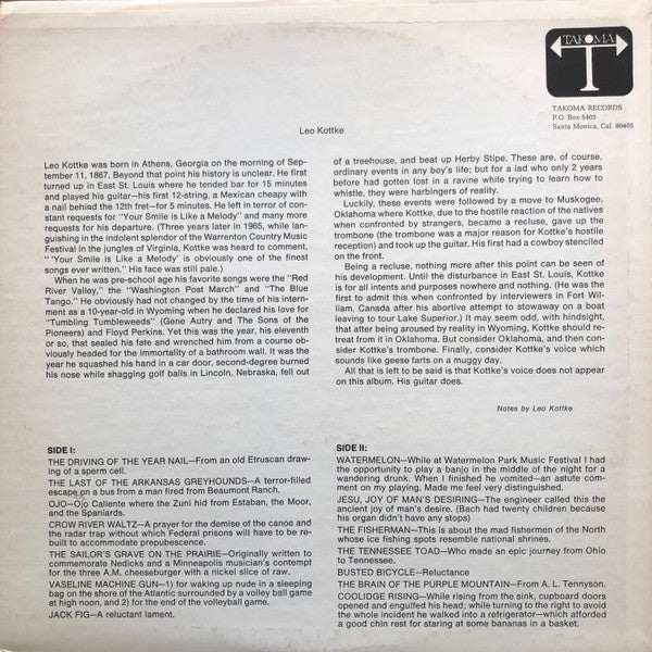 Leo Kottke : 6- And 12-String Guitar (LP, Album, RE, RP, Lar)