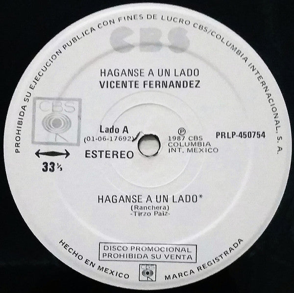 Vicente Fernandez : Haganse A Un Lado (12", Single, Promo)