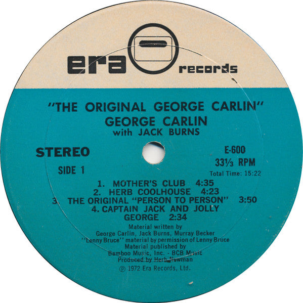George Carlin With Jack Burns : "The Original George Carlin" (LP, Album)