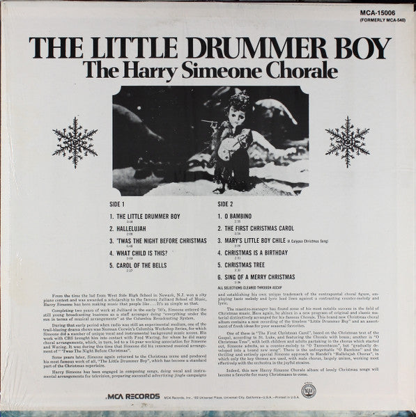 The Harry Simeone Chorale : The Little Drummer Boy (LP, Album, RE)