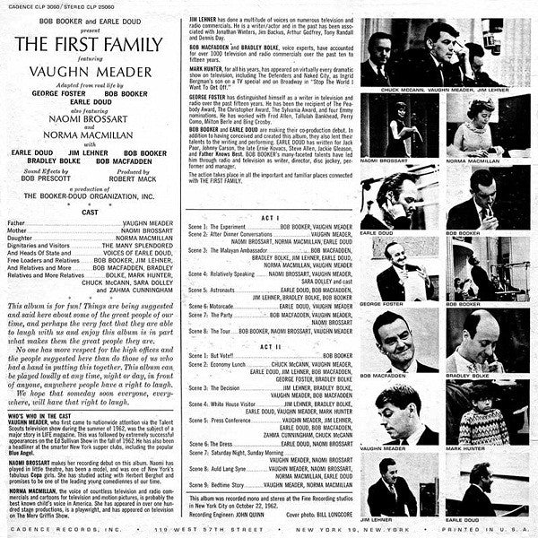 Bob Booker And Earle Doud Featuring Vaughn Meader With Earle Doud ~ Naomi Brossart ~ Bob Booker ~ Norma Macmillan : The First Family (LP, Album, Mono, Bri)