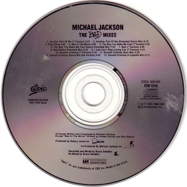 Michael Jackson : The Bad Mixes (CD, Comp, Num, Promo)