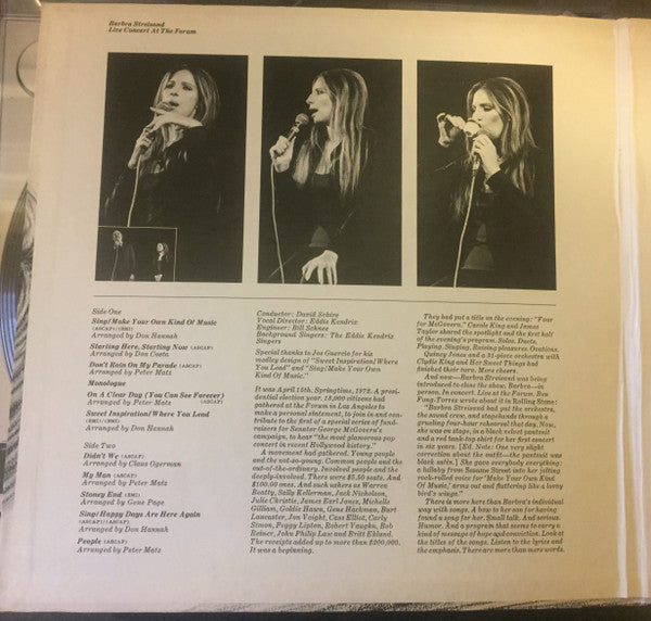 Barbra Streisand : Live Concert At The Forum (LP, Album, RE, Gat)