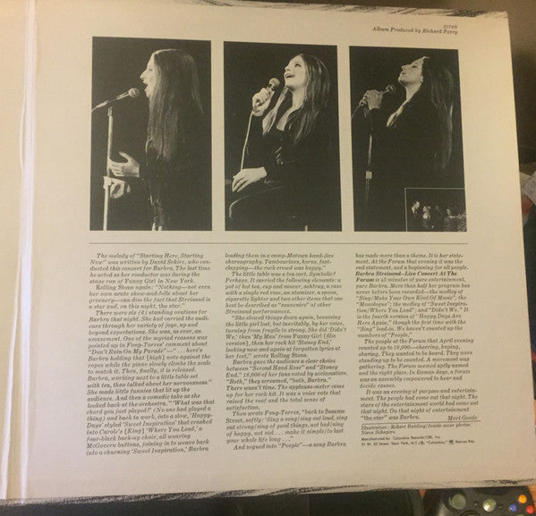 Barbra Streisand : Live Concert At The Forum (LP, Album, RE, Gat)