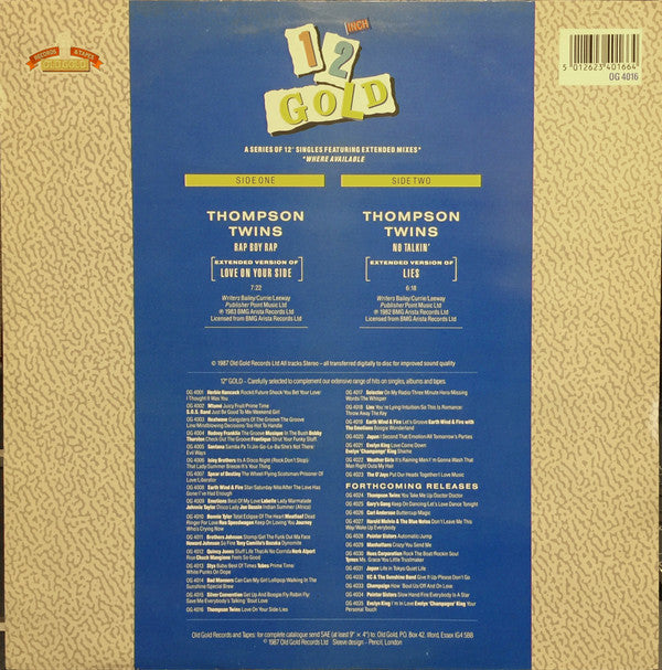 Thompson Twins : Rap Boy Rap (Extended Version Of "Love On Your Side") / No Talkin' (Extended Version Of "Lies")  (12", Single)
