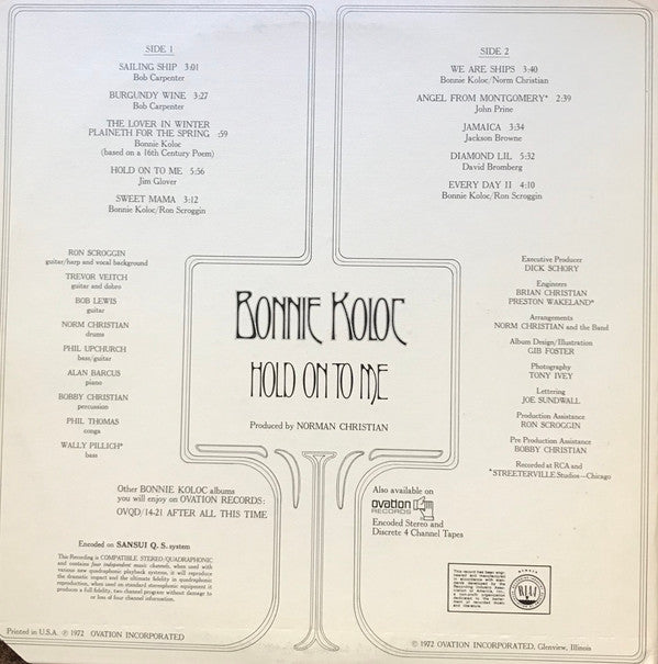 Bonnie Koloc : Hold On To Me (LP, Quad, Gat)