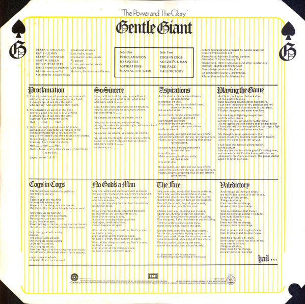 Gentle Giant : The Power And The Glory (LP, Album, Jac)