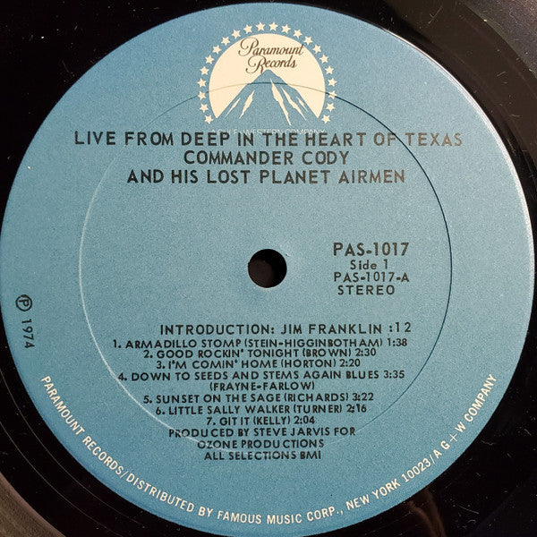 Commander Cody And His Lost Planet Airmen : Live From Deep In The Heart Of Texas (LP, Album)