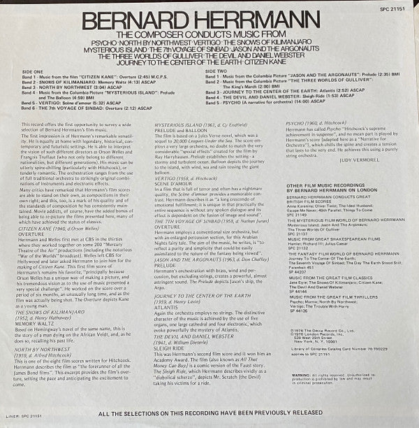 Bernard Herrmann : Bernard Herrman Conducts Psycho and Other Film Scores (LP, Comp)