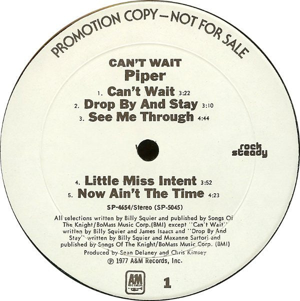 Piper (7) : Can't Wait (LP, Album, Promo, Mon)