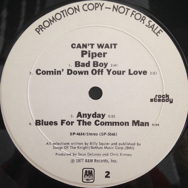 Piper (7) : Can't Wait (LP, Album, Promo, Mon)