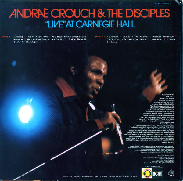 Andraé Crouch & The Disciples : "Live" At Carnegie Hall (LP, Album, Los)