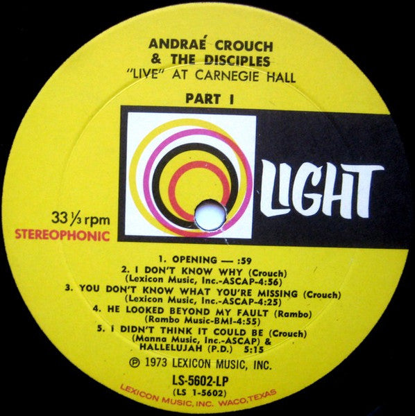 Andraé Crouch & The Disciples : "Live" At Carnegie Hall (LP, Album, Los)