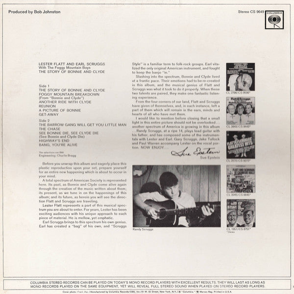 Flatt & Scruggs With The Foggy Mountain Boys : The Story Of Bonnie And Clyde (LP, Album)
