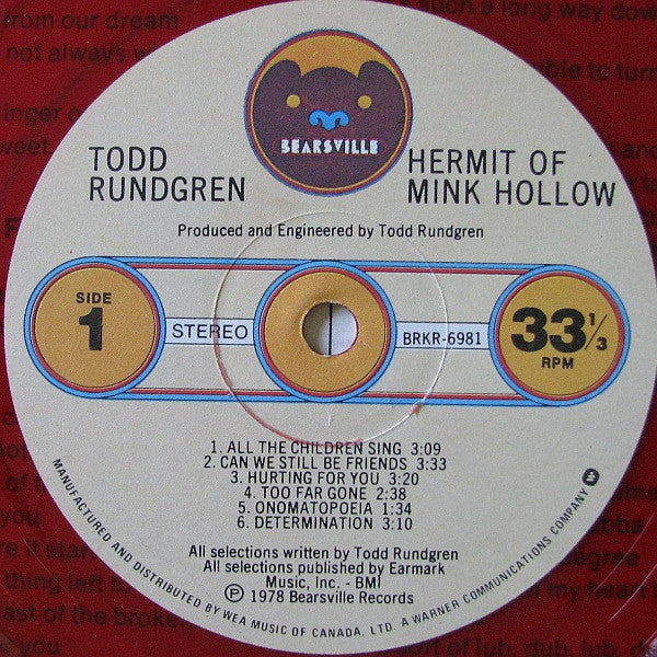 Todd Rundgren : Hermit Of Mink Hollow (LP, Album, Red)